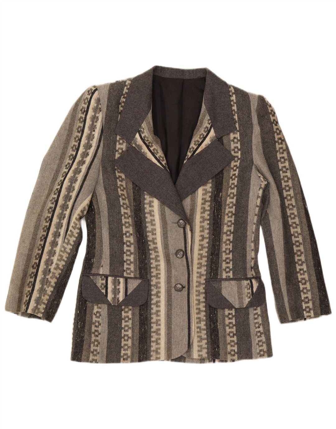 Jaqueta blazer feminina de 3 botões HEAVEN IT 46 grande lã geométrica cinza