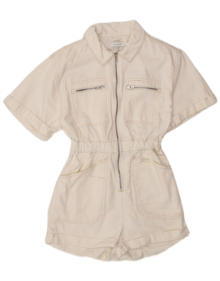 Macacão jeans feminino Topshop Reino Unido 8 pequeno algodão branco