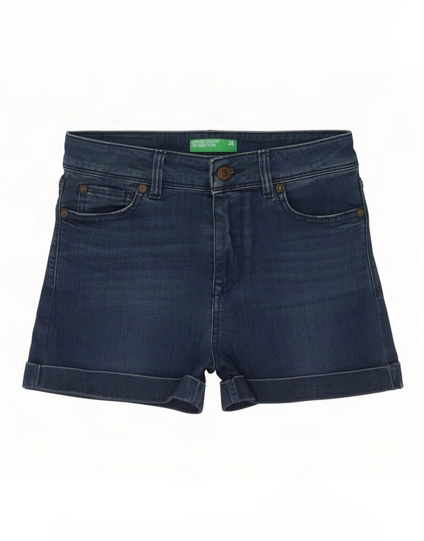 Shorts jeans feminino Benetton pequeno W26 algodão azul marinho