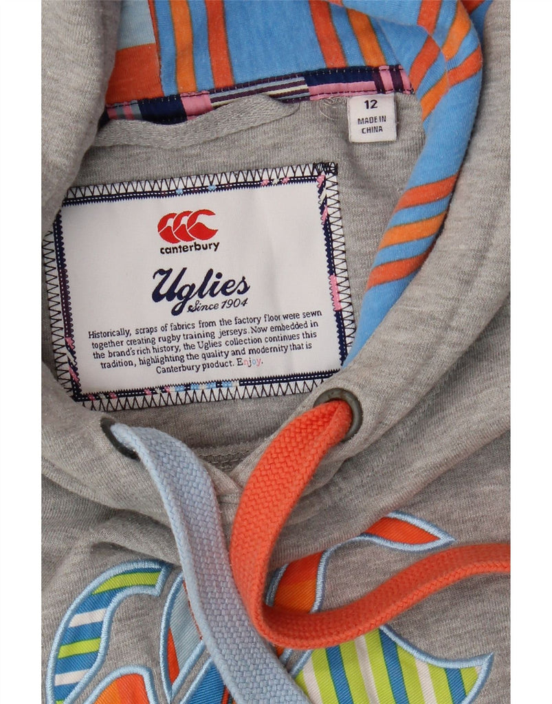 CANTERBURY Womens Graphic Hoodie Jumper UK 12 Medium Grey Vintage Canterbury and Second-Hand Canterbury from Messina Hembry 