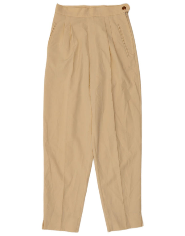 Calça casual feminina Swish cintura alta com pregas IT 42 médio W26 L28 bege