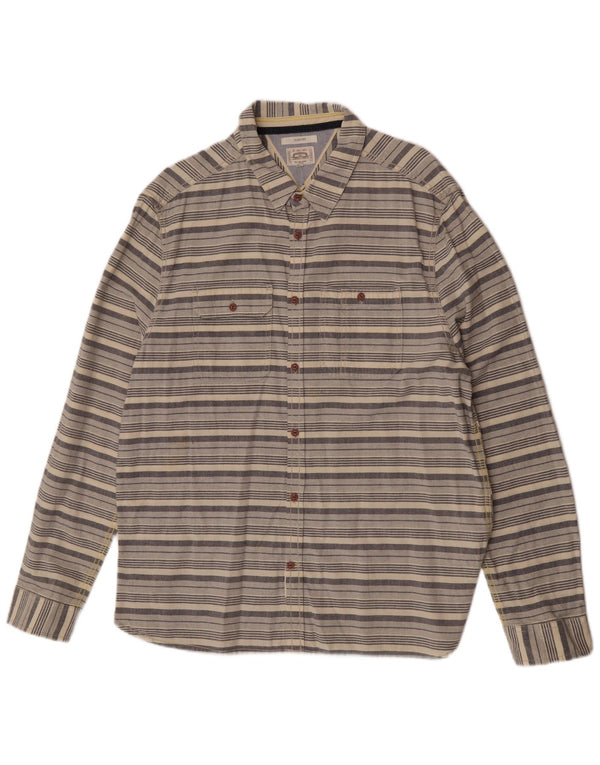 White Stuff Mens Camisa Slim Fit 2XL Algodão Listrado Bege