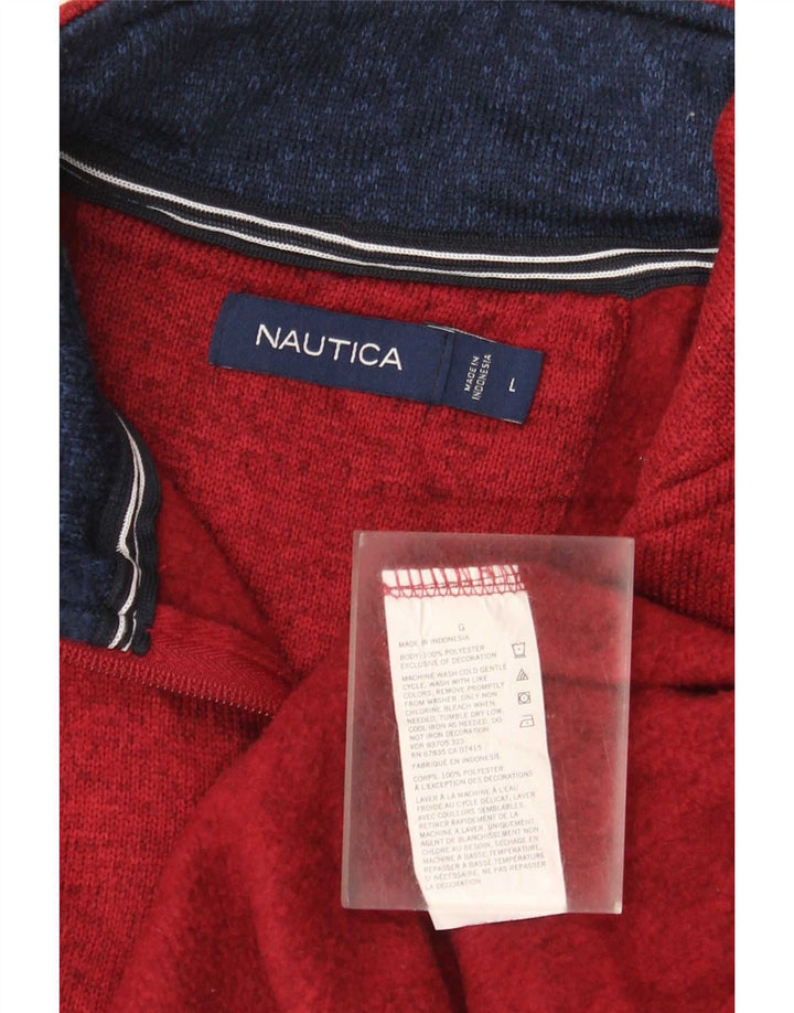 Suéter masculino Nautica com zíper e gola grande em poliéster manchado cor de vinho