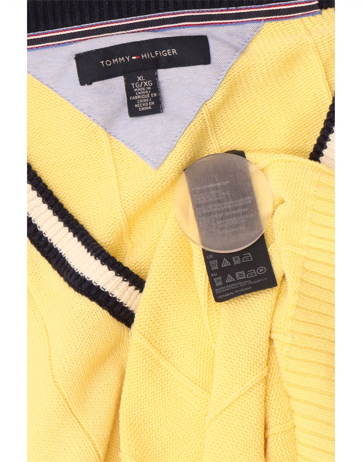 Suéter masculino TOMMY HILFIGER com decote em V XL de algodão amarelo
