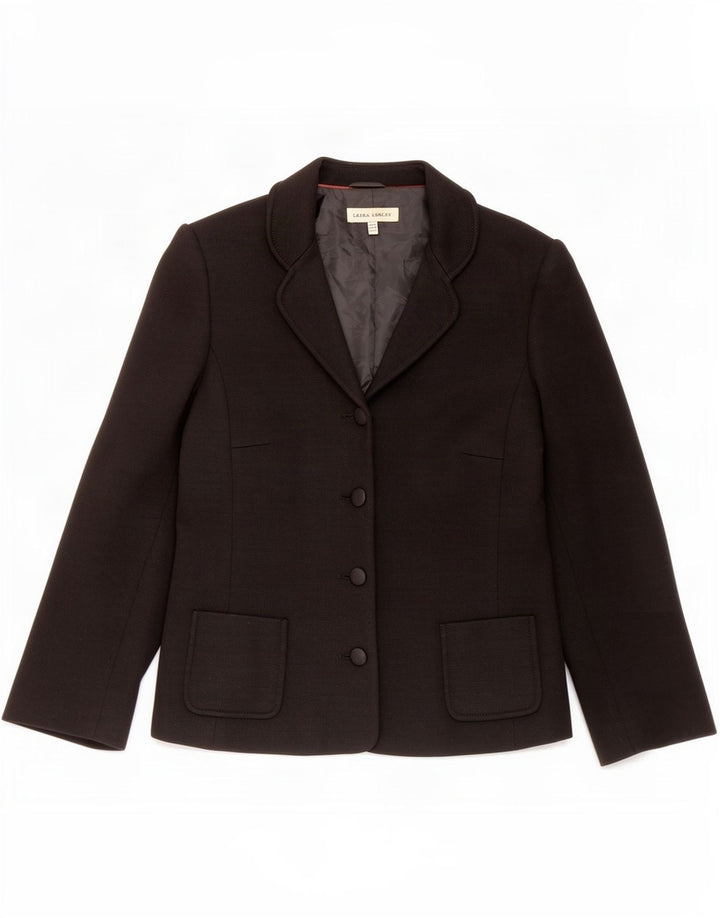 Jaqueta blazer feminina Laura Ashley com 4 botões Reino Unido 14 grande acrílico preto