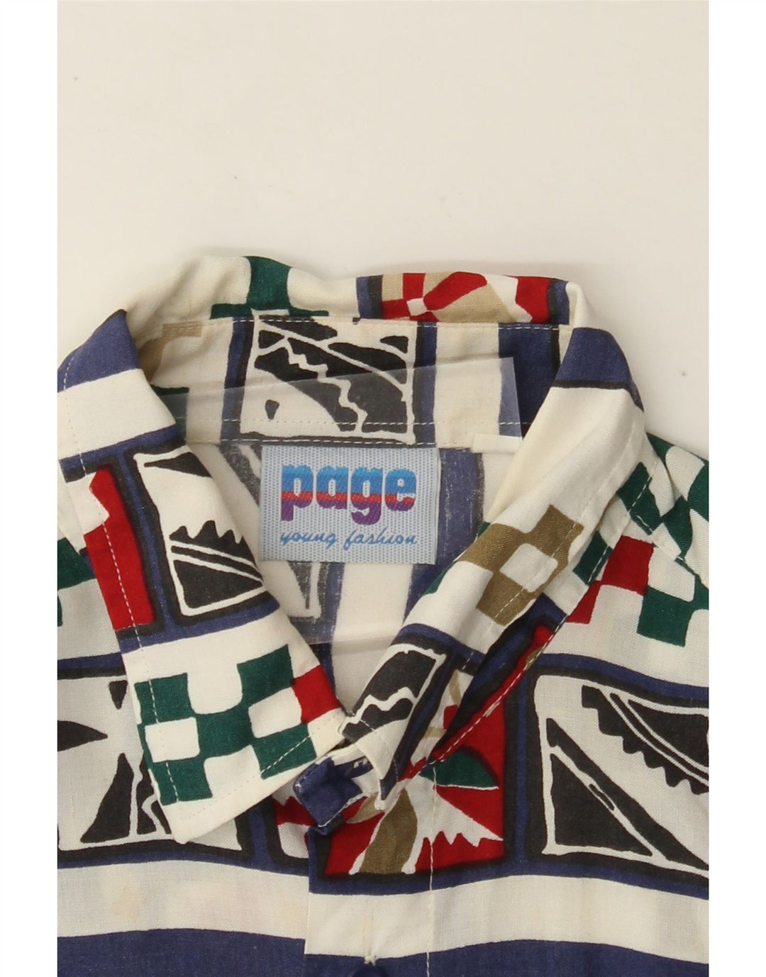 Camisa masculina VINTAGE de manga curta pequena geométrica branca