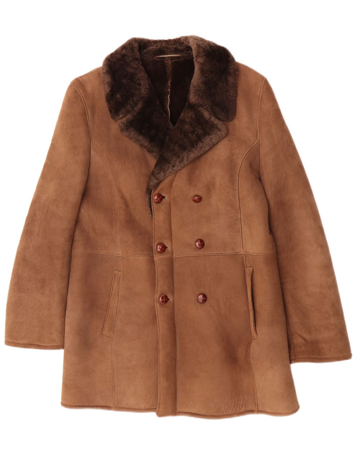 Casaco masculino Fibok Shearling com peito duplo UK 38 marrom médio