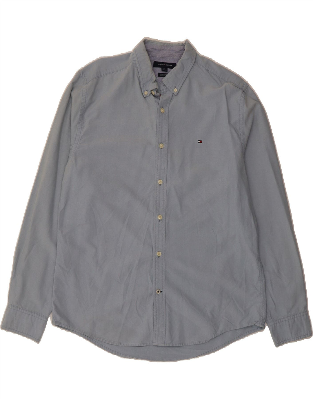 TOMMY HILFIGER Mens Custom Fit Shirt Large Blue Cotton Vintage Tommy Hilfiger and Second-Hand Tommy Hilfiger from Messina Hembry 