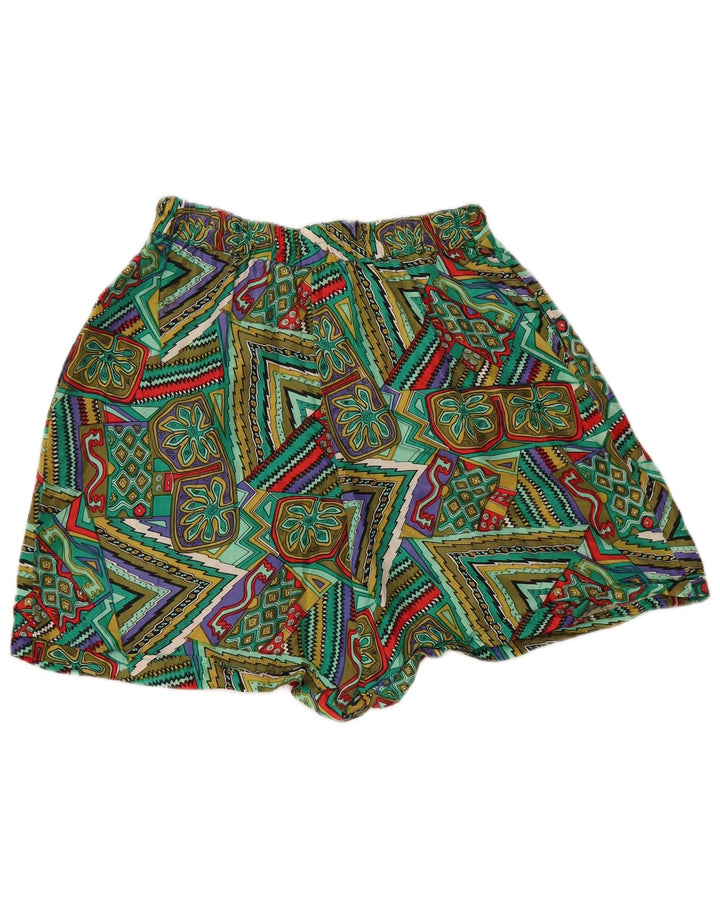 Shorts casuais femininos vintage de perna larga médio W28 verde patchwork seda