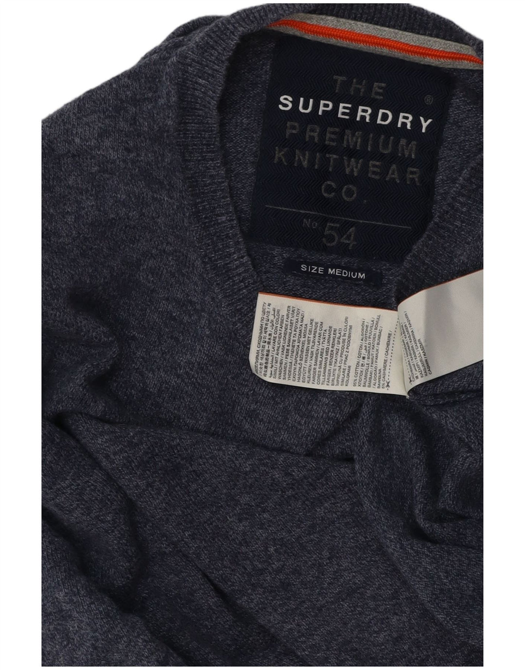 Suéter masculino SUPERDRY com gola redonda, algodão manchado azul marinho médio