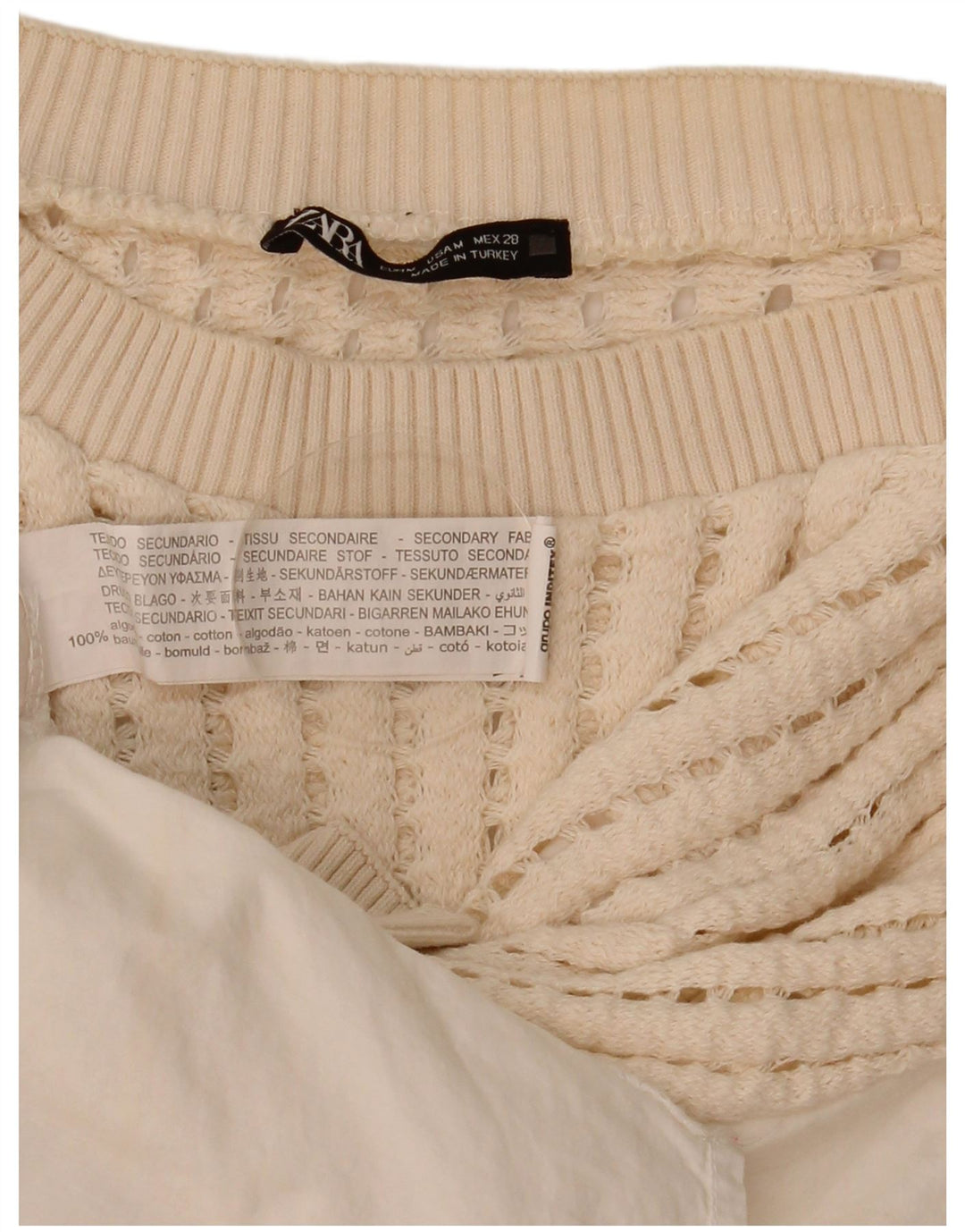 Blusa feminina de crochê Zara Top UK 14 algodão branco médio