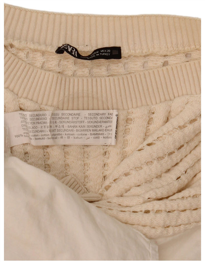 Blusa feminina de crochê Zara Top UK 14 algodão branco médio