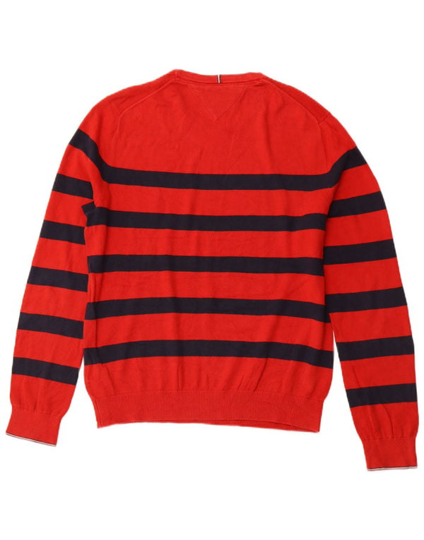 TOMMY HILFIGER Mens Crew Neck Jumper Sweater Medium Red Striped Cotton