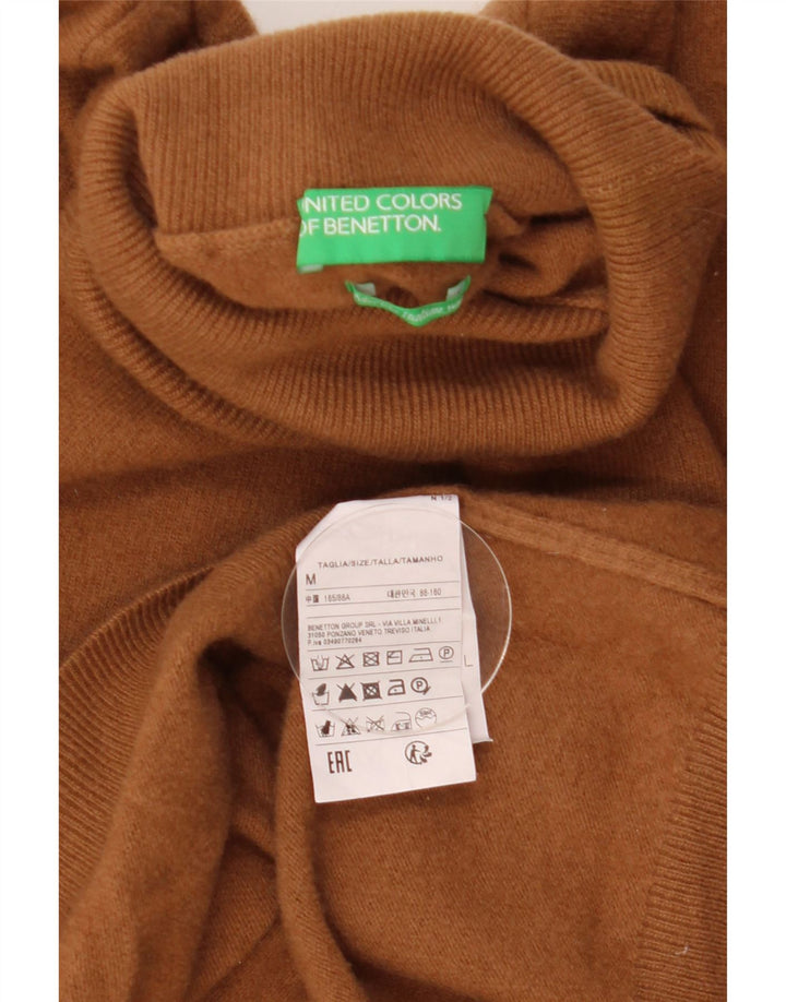 Suéter feminino Benetton com gola redonda e gola alta Reino Unido 12 médio marrom