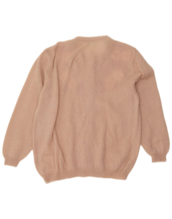 Suéter cardigã feminino vintage folgado Reino Unido 18 XL rosa floral mohair