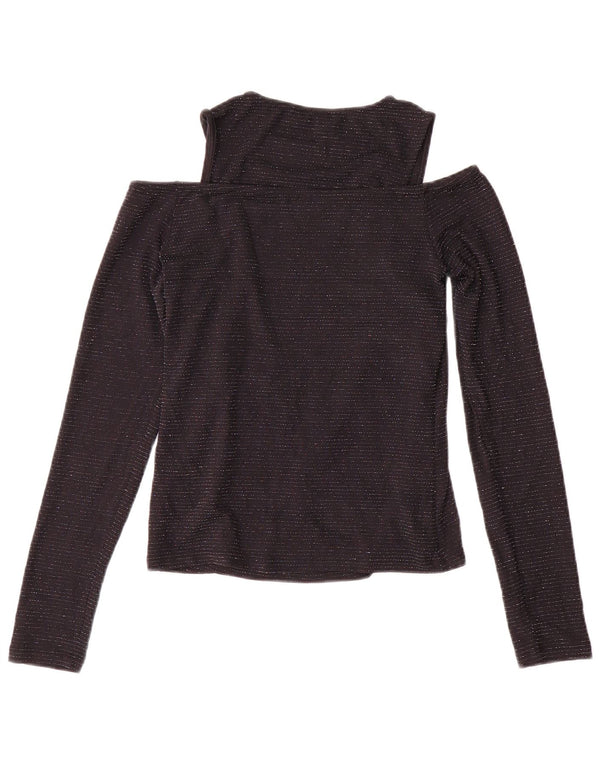 MINT VELVET Top feminino ombro de fora manga comprida Reino Unido 8 listrado preto pequeno