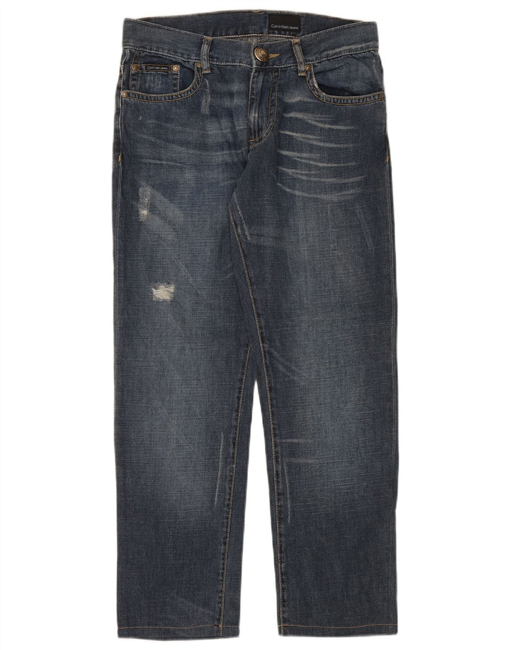 Calça jeans reta masculina Calvin Klein desgastada W31 L28 algodão azul