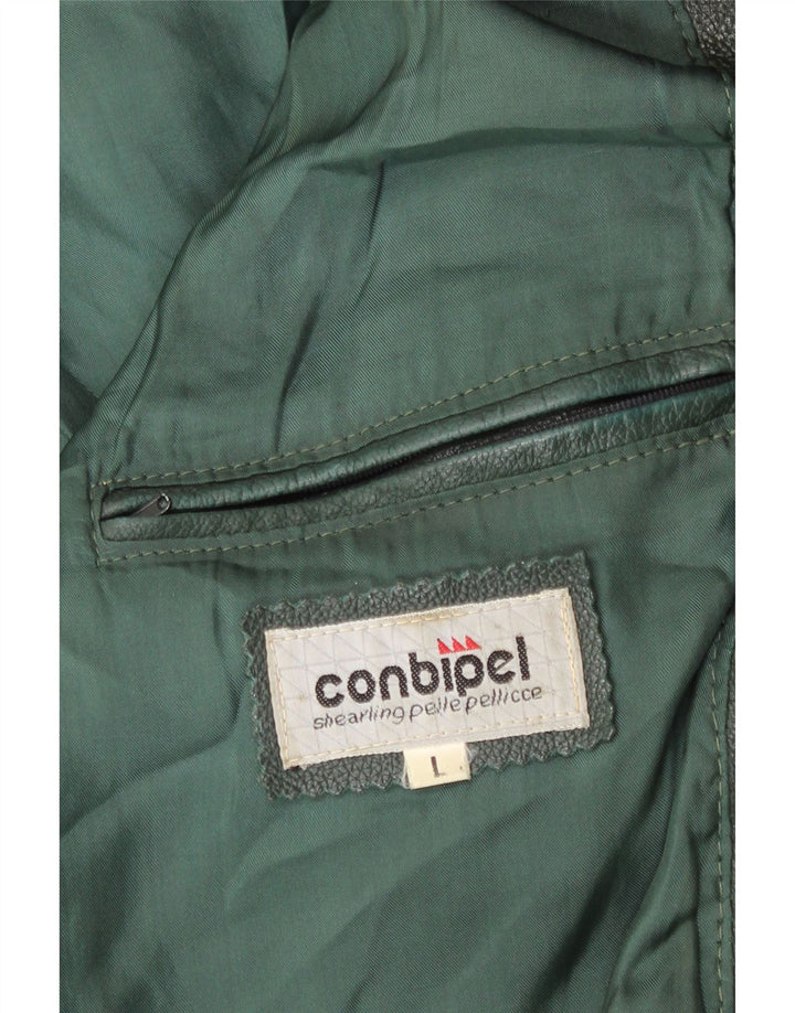 Jaqueta masculina de couro bomber Conbipel Reino Unido 40 couro verde grande