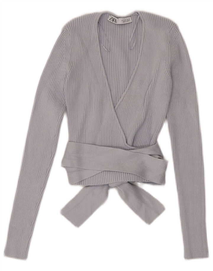 Zara Womens Crop Wrap Cardigan Top Reino Unido 8 Pequeno Azul