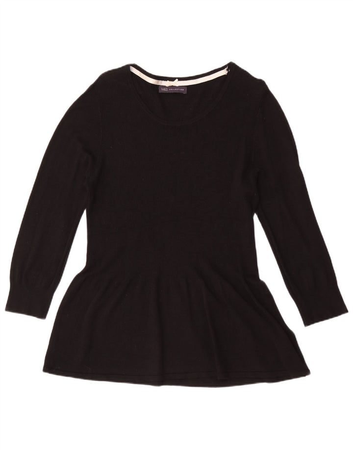 Túnica feminina Marks & Spencer manga 3/4 Reino Unido 14 viscose preta média