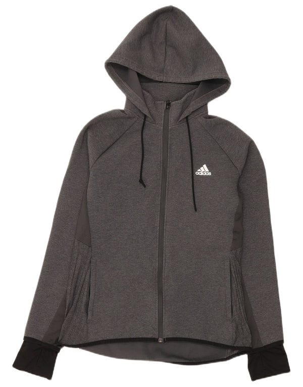 Suéter Adidas feminino com capuz e zíper Reino Unido 14 grande algodão cinza