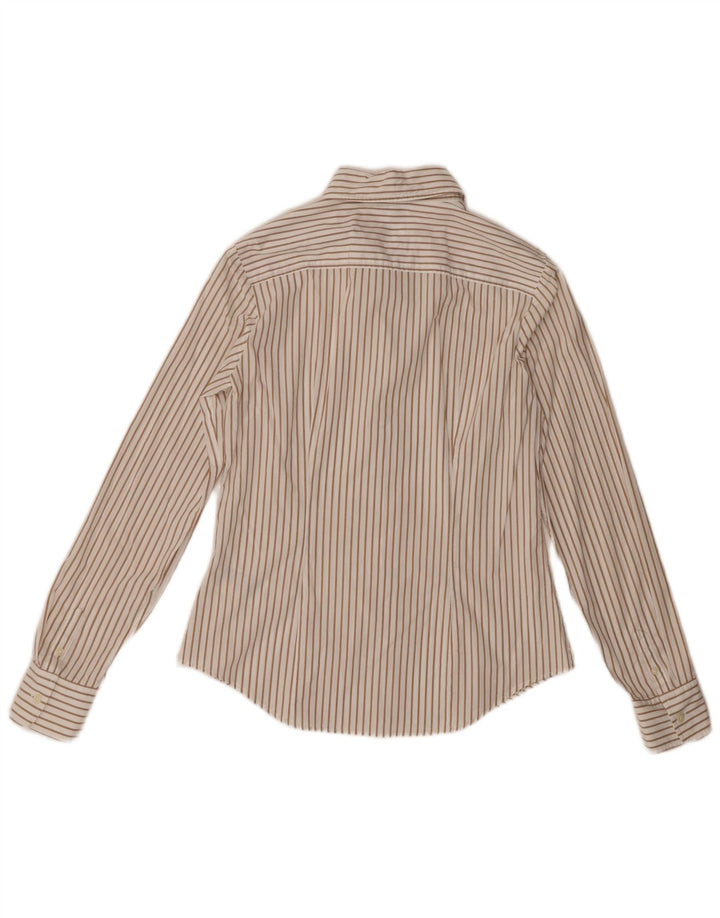 Tommy Hilfiger Camisa Stretch Feminina EUA 8 Algodão Listrado Bege Médio