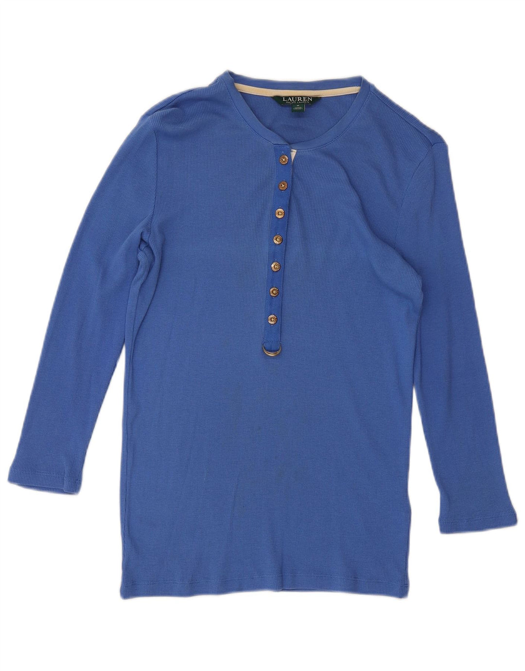 Top feminino RALPH LAUREN manga 3/4 Reino Unido 12 algodão azul médio