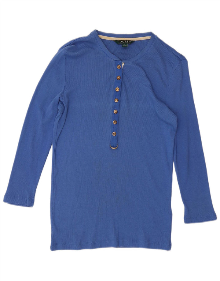Top feminino RALPH LAUREN manga 3/4 Reino Unido 12 algodão azul médio