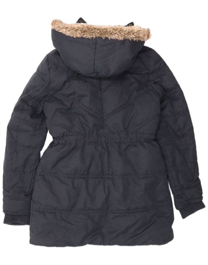 Casaco acolchoado sherpa com capuz feminino Fat Face UK 12 poliéster azul marinho médio