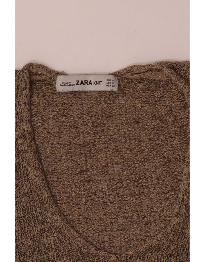 Suéter feminino Zara com decote em V Reino Unido 10 pequeno marrom