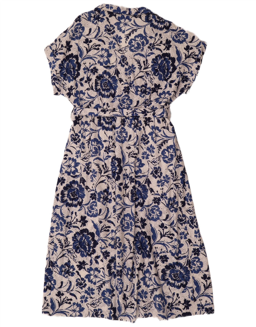 ZARA Vestido maxi feminino de mangas curtas UK 20 2XL azul floral algodão