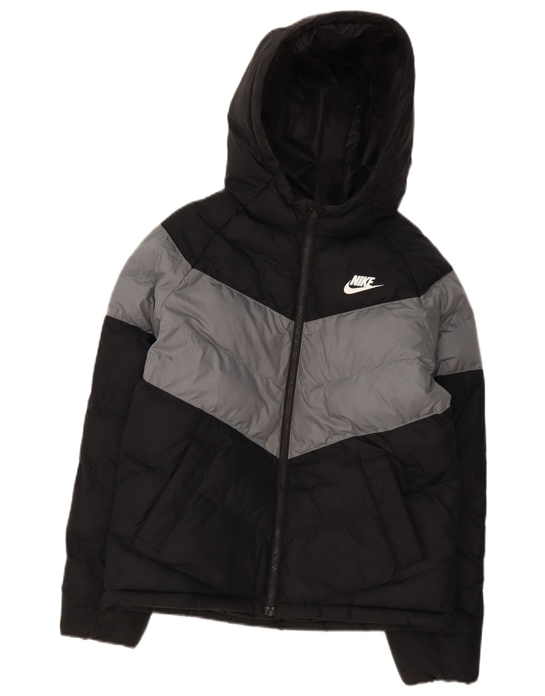 Jaqueta acolchoada com capuz Nike Boys 12-13 anos preto colorblock poliéster