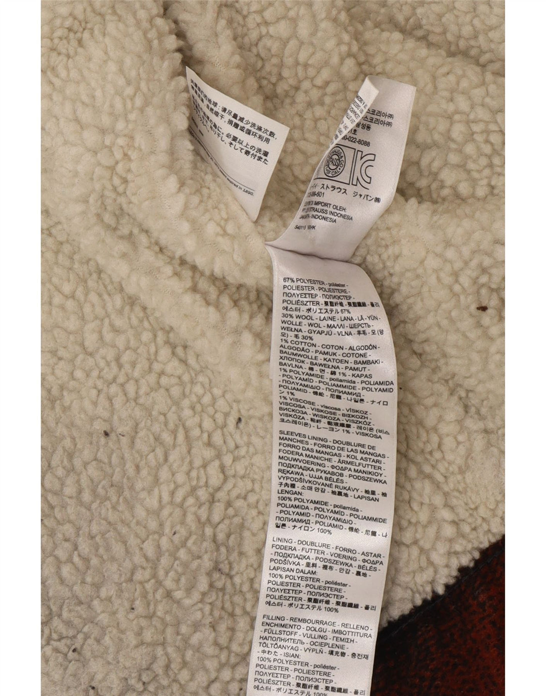 Jaqueta masculina Sherpa Levi's UK 36 poliéster xadrez marrom pequeno