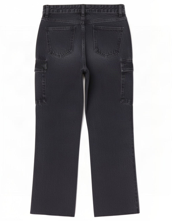Zara Calça jeans feminina cargo reta EU 36 XS W26 L28 preta
