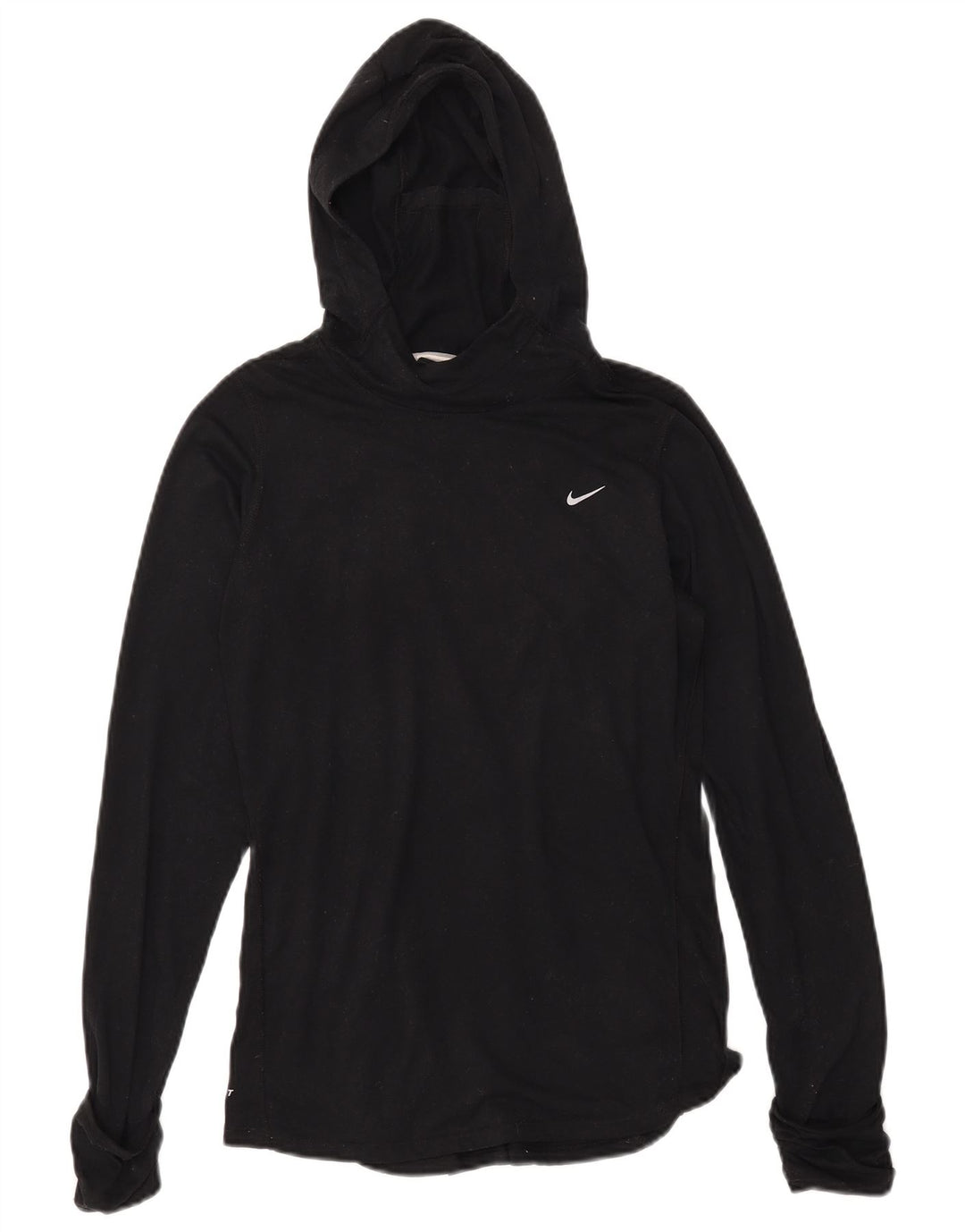 Top feminino Nike Dri Fit com capuz manga comprida UK 14 médio preto poliéster