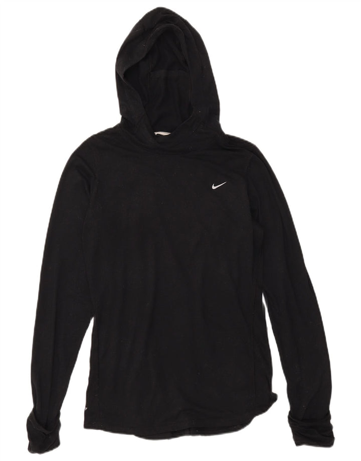 Top feminino Nike Dri Fit com capuz manga comprida UK 14 médio preto poliéster