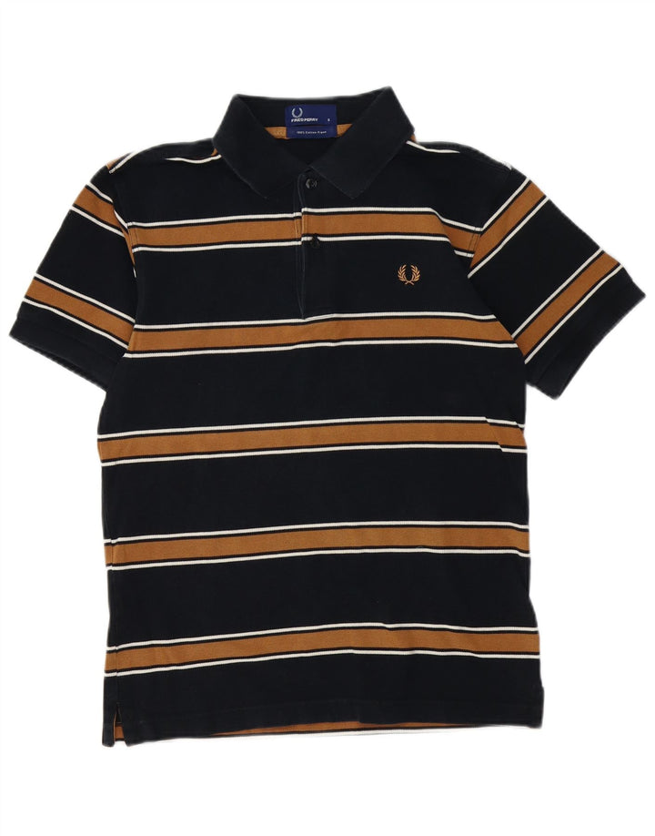 Camisa polo masculina FRED PERRY pequena listrada preta de algodão