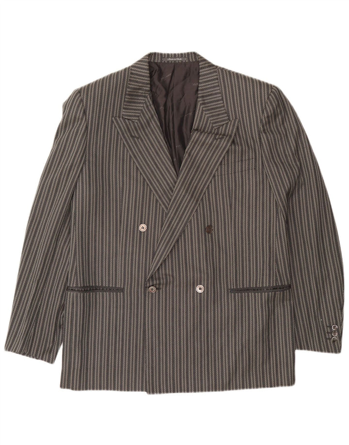 Jaqueta blazer masculina Albert com peito duplo IT 52 XL seda listrada cinza
