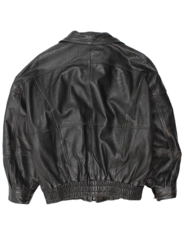Jaqueta de couro masculina vintage UK 36 pequena couro preto
