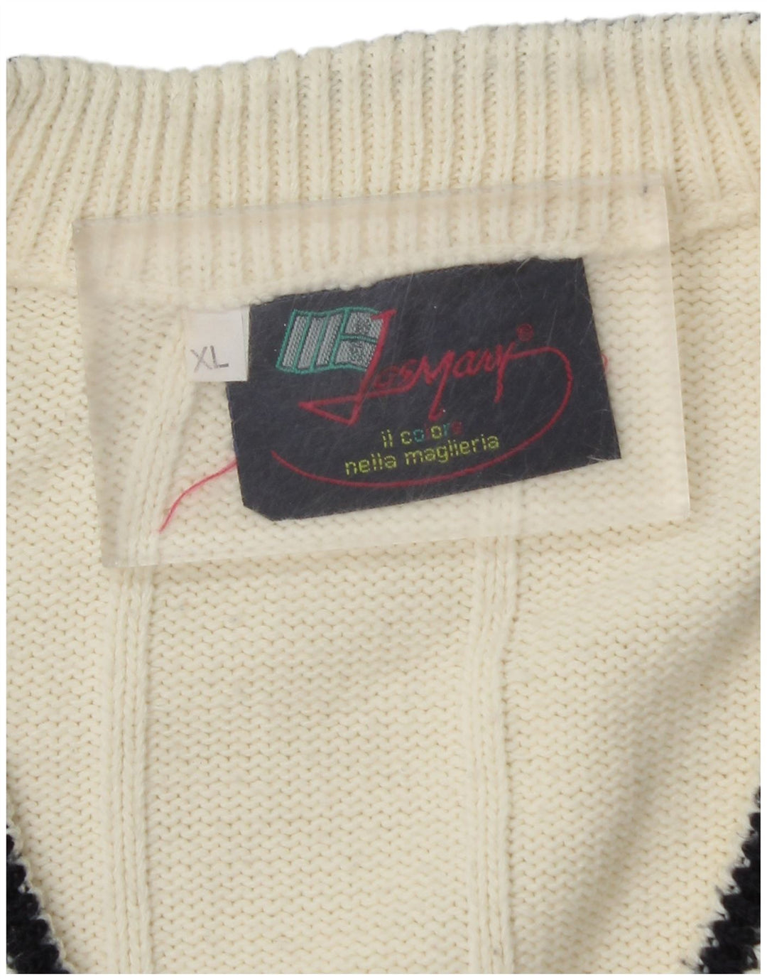 Suéter masculino VINTAGE com decote em V XL branco Fair Isle