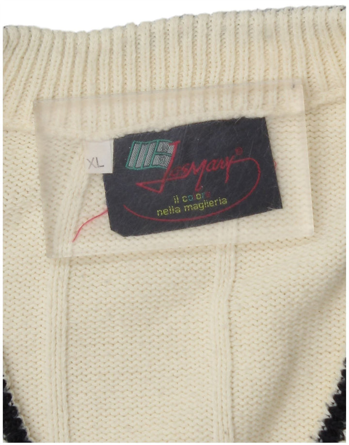 Suéter masculino VINTAGE com decote em V XL branco Fair Isle