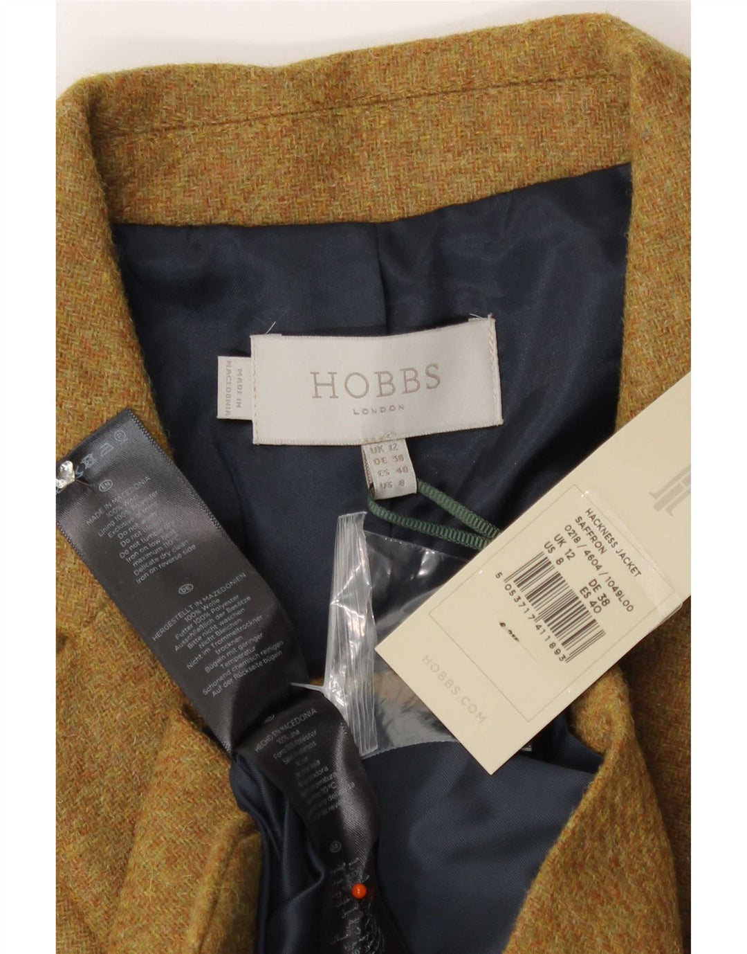 Jaqueta blazer feminina de 2 botões Hobbs Reino Unido 12 lã bege médio