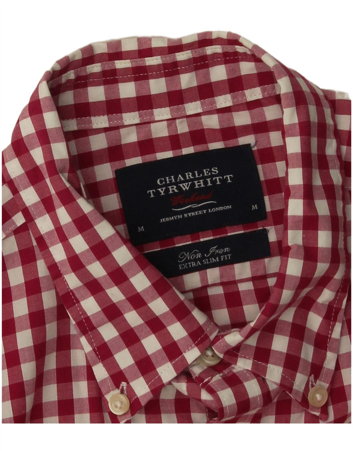 Camisa masculina extra slim fit Charles Tyrwhitt, algodão guingão vermelho médio