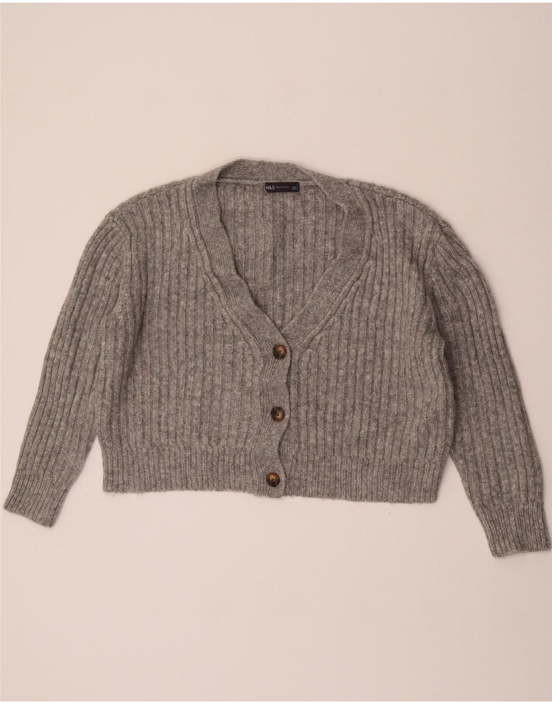 Suéter cardigã feminino Marks & Spencer crop oversized Reino Unido 16 grande cinza