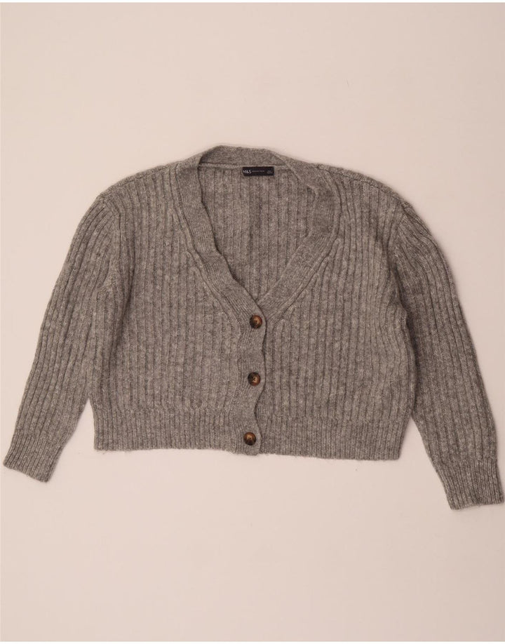 Suéter cardigã feminino Marks & Spencer crop oversized Reino Unido 16 grande cinza
