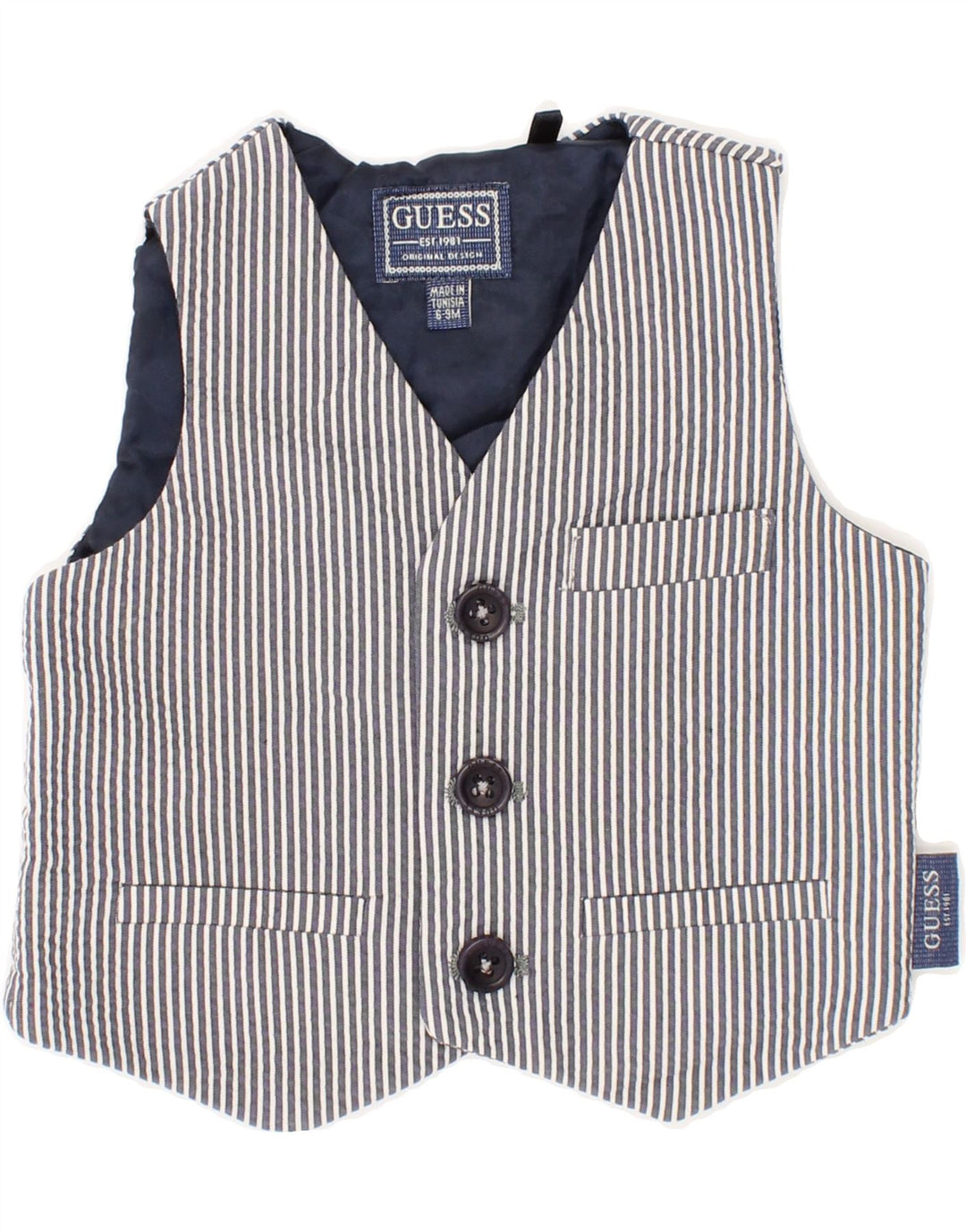 GUESS Baby Boys Gilet 6-9 Months Blue Striped Cotton Vintage Guess and Second-Hand Guess from Messina Hembry 