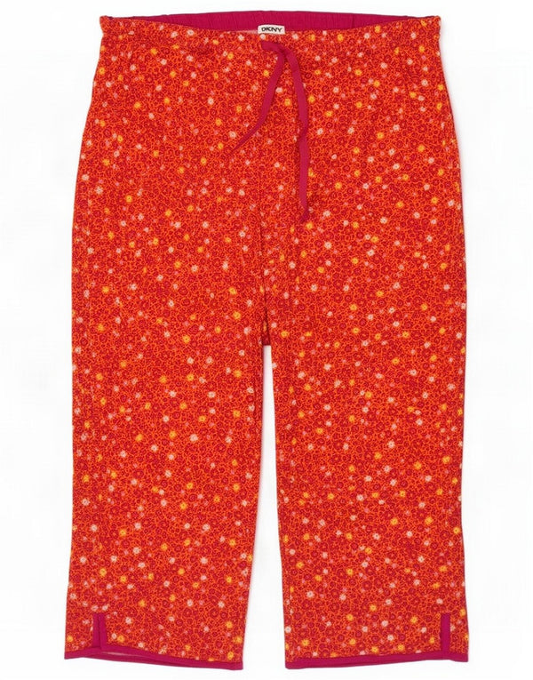 Dkny Calça capri feminina de ajuste relaxado grande W34 L21 Floral vermelho