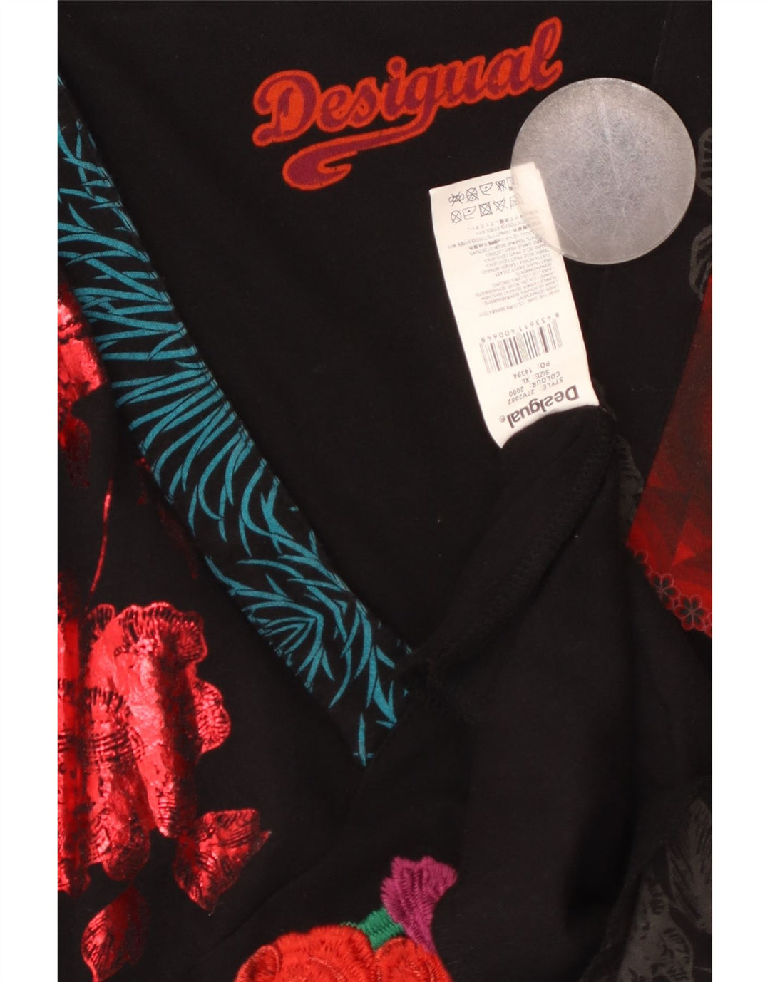 DESIGUAL Vestido feminino estampado de manga comprida evasê UK 18 XL preto floral