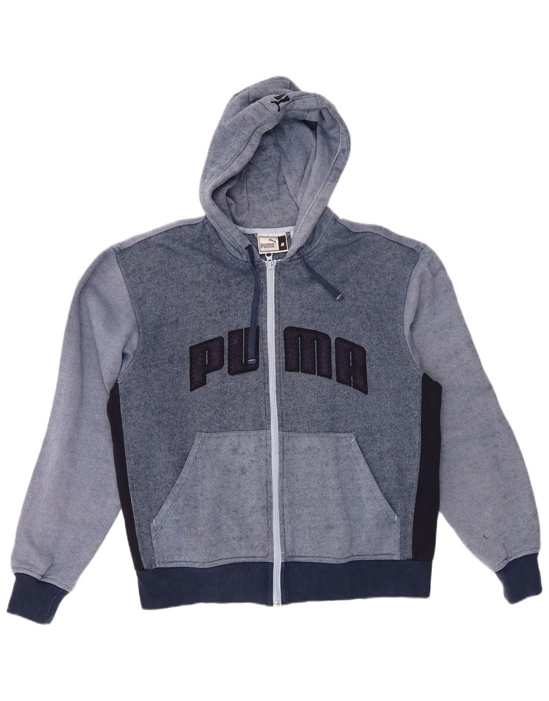Suéter masculino PUMA com capuz e zíper gráfico azul médio algodão colorblock