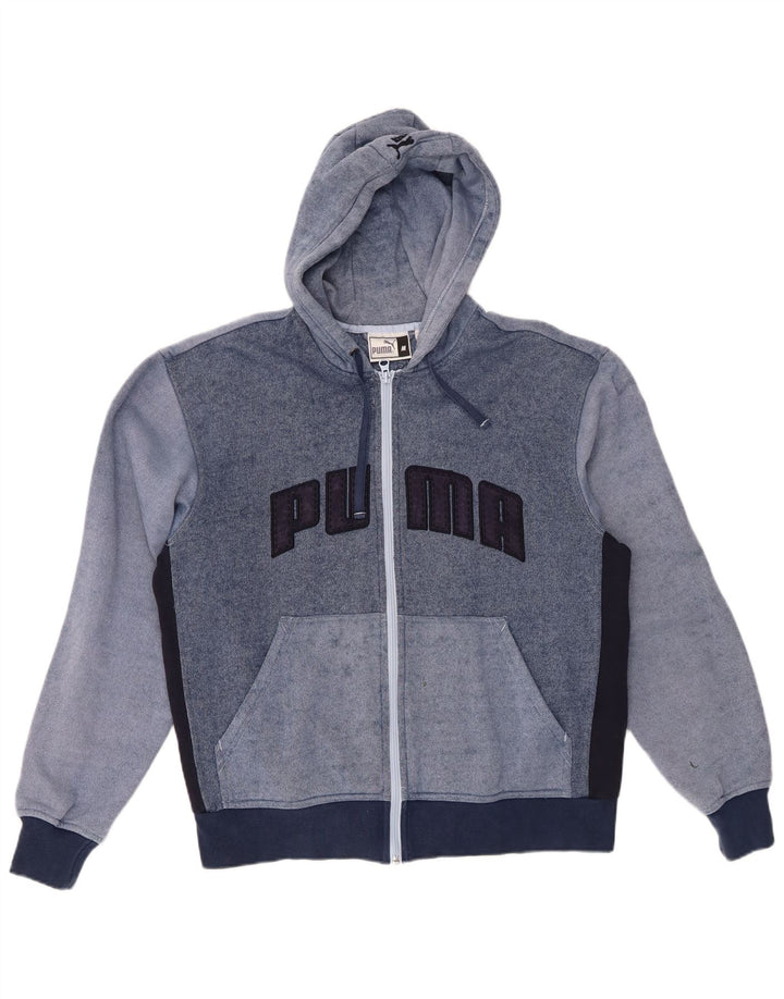 Suéter masculino PUMA com capuz e zíper gráfico azul médio algodão colorblock